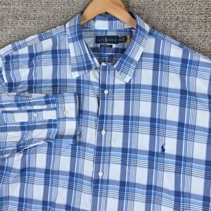 Polo Ralph Lauren Performance Mens 4XLT Blue White Plaid Button Down Shirt Tall